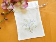 Set of 3 Linen Favor Bags with Blue Flowers