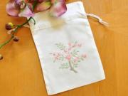 Set of 3 Linen Favor Bags with Pink Flowers