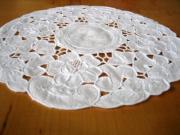 White Linen Round Doily with Daisy Cutwork
