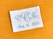Monogrammed Wedding Dress Label w/ 3 Initials and Date