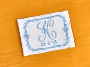 Scroll Monogrammed Wedding Dress Label w/ 1 Initial and Date