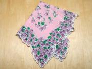 Vintage Inspired Pink Printed Hankie with Violet Spray