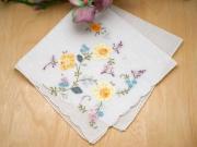 Set of 3 Yellow Flower Bridal Handkerchiefs