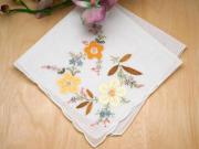 Set of 3 Yellow Floral Applique Embroidered Handkerchiefs