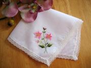 Set of 3 Pink Embroidered Handkerchiefs with Lace Edges