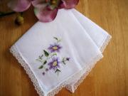 Set of 3 Purple Embroidered Handkerchiefs with Lace Edges