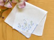 Set of 3 Blue Floral Vine Embroidered Handkerchiefs