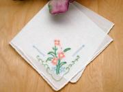 Set of 3 Peach Flower Embroidered Handkerchiefs