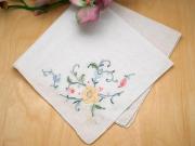 Set of 3 Yellow  Handkerchiefs with Blue Floral Embroidery