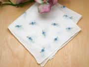 Set of 3 'Something Blue' Roses Bridal Handkerchiefs