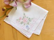 Set of 3 Pink Flower Embroidered Ladies Handkerchiefs
