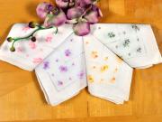 Set of 4 Floral Cross Stitch Bridal Handkerchiefs