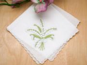 Set of 3 White Lily of the Valley Hankies w/ Scallop Edges