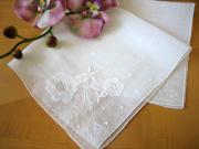 Set of 3 White Embroidered Wedding Handkerchiefs with Tulips