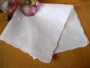 White Embroidered Tulip and Daisy Handkerchief