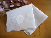 Set of 3 White Embroidered Handkerchiefs with a Flower
