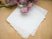 White Tulip and Daisy Scallop Wedding Handkerchief