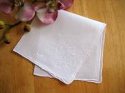 Set of 3 White Embroidered Handkerchiefs with a Bouquet of Roses