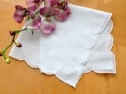 Set of 3 White Large Embroidered Handkerchiefs with a Flower