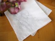 Four Corner White Handkerchief with Butterfly Embroidery