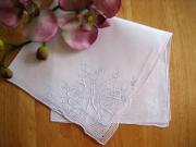 Set of 3 White Handkerchief with Rose and Lily Embroidery