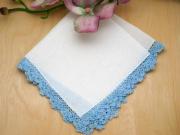 Set of 3 Small Crochet Lace Handkerchiefs with Blue Edges