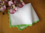 Set of 3 Crochet Lace Handkerchiefs with Green Edges
