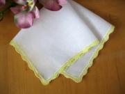 Set of 3 Crochet Lace Handkerchiefs with Yellow Edges