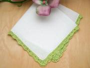 Set of 3 Small Crochet Lace Handkerchiefs with Green Edges