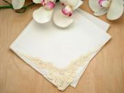 Set of 3 Ivory Battenburg Lace Loop Corner Handkerchiefs