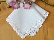 Set of 3 Scalloped Ridge Lace Wedding Handkerchiefs