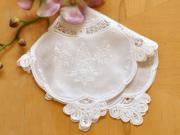Four Corner White Battenburg Lace Handkerchief with Roses