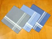 Set of 3 Blues and Gray Woven Striped Mens Handkerchiefs