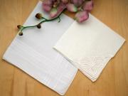 Bride and Groom Wedding Handkerchief Set with Battenburg Lace
