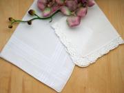 Bride and Groom Wedding Handkerchief Set with Scalloped Crochet