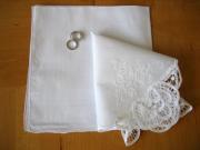 Bride and Groom Wedding Hankie Set with 4 Corner Battenburg Lace