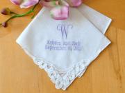Initialed Bride Groom Wedding Date Hankie - Font J