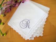 Monogrammed Wedding Hankie w/ Single Initial - Crochet Font A