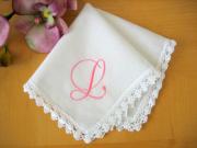 Monogrammed Wedding Hankie w/ Single Initial - Flower Tip Font A