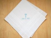Mens Monogrammed Wedding Hankie w/ 1 Initial Date - Font E