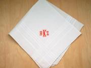 Mens Monogrammed Wedding Hankie w/ 3 Initials - Font E
