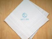Mens Monogrammed Wedding Hankie w/ 3 Initials Date - Font O