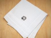 Mens Monogrammed Wedding Hankie w/ 3 Initials - Font D