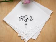 Memorial Monogrammed Handkerchief w/ 3 Initials Cross - Font J