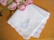 Monogrammed Wedding Hankie w/ Single Initial - Scallop Font A