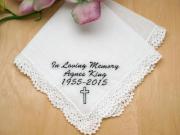 Memorial Personalized Up To 3 Lines Hankie w/ Cross - Font L