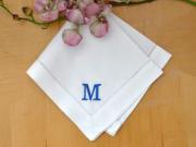 Set of 4 Monogrammed Linen Napkins w/ Single Initial- Font E
