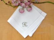 Set of 4 Monogrammed Linen Napkins w/ Single Initial- Font J