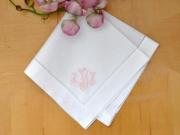Set of 4 Monogrammed Linen Napkins w/ 3 Initials- Font B