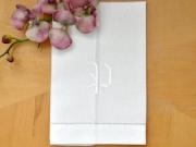 Monogrammed White Linen Hand Towel w/ Single Initial Font A